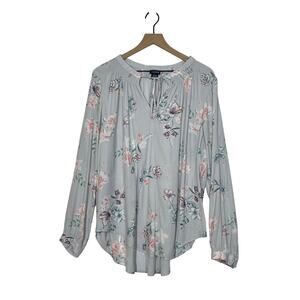 Torrid Peasant Top Women's Size 2X Gray Floral Split Neck Smocked Long Sleeve